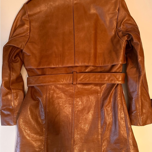 Genuine Leather Trench Coat. Fully lined with Plaid Patterned Fabric. Size XS - Picture 12 of 13